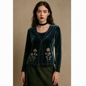 Notations Two Piece Illusion Cardigan Top Size M Vtg 90s Fairygrunge Whimsigoth